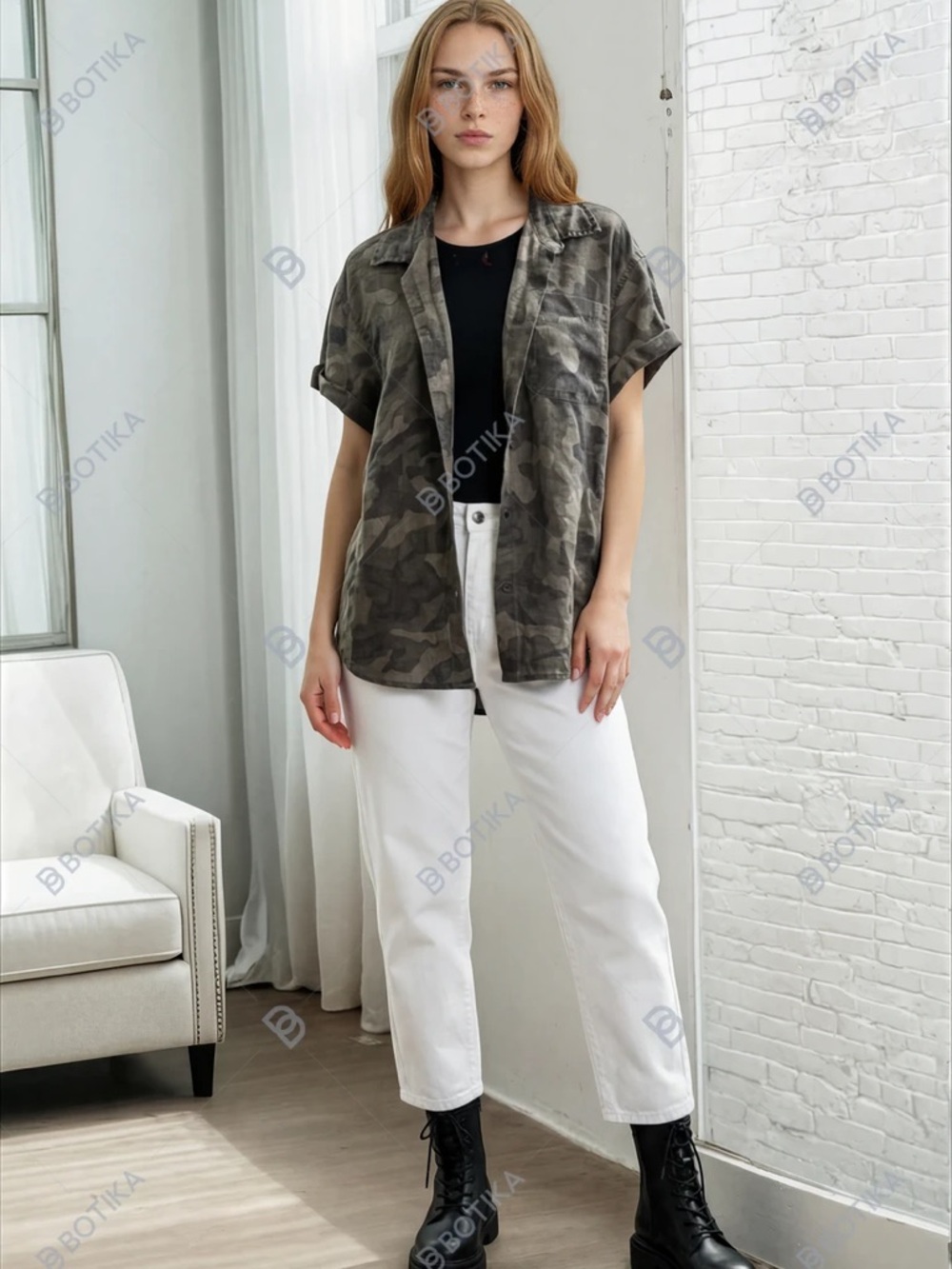 Camouflage Button-Up Women Top